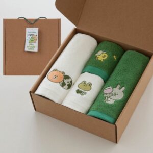 수건답례품 제작 국내산 무한타올 라인 그린뱀부 자수 세면&핸드 4P 박스포함